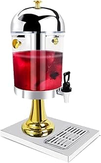 Beverage Dispenser, Stainless Steel Drink Dispenser, Juice Dispenser with Drip Tray, Central Cube for Insulation/Heating/Cooling, Suitable for Domestic and Commercial Use, Gold plated-8L (single head)