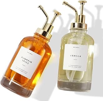 Molimoli Syrup Dispenser for Coffee Bars, Glass Syrup Bottle w. Pump, 16.9 oz 500 ml, Set of 2, Gold Upgraded Dispenser