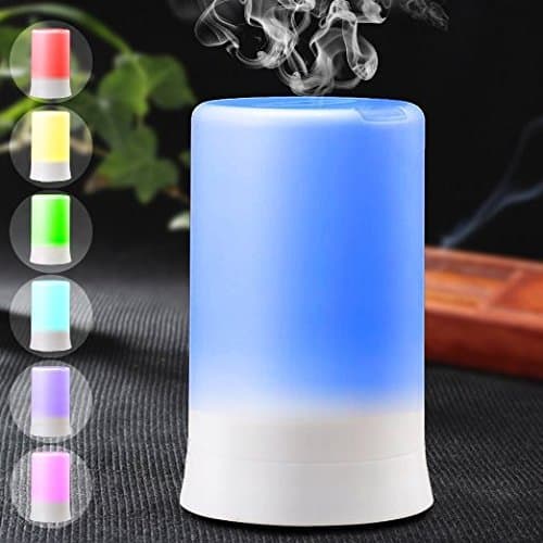 AERIE 100ml Aromatherapy Essential Oil Diffuser and Ultrasonic Cool Mist Aroma Humidifier with 7 Color Changing LED Lamps, Mist Mode Adjustment and Waterless Auto Shut-off Function for Everyday Use