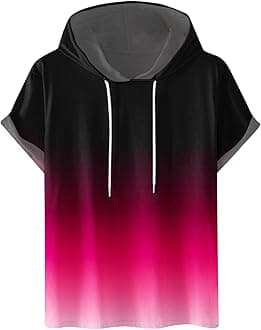 Muscularfit Mens Workout Shirts Loose Fit Short Sleeve Hoodies Casual Stylish Drawstring Gradient Color Loose Pullover Shirts