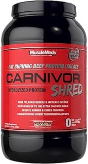 MuscleMeds Carnivor Shred Fat Burning Hydrolized Beef Protein Isolate, 0 Lactose, 0 Sugar, 0 Fat, Chocolate, 2.28 Pounds (004560) Chocolate Shred Chocolate Shred, 2.28 Pound (Pack of 1), 36.48 Ounce
