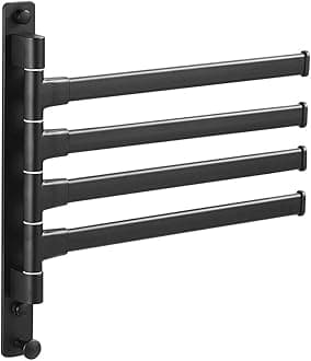 Swivel Hand Towel Bar Bathroom Swing Hanger Towel Rack Holder Matte Black Finish, Wall Mounted, 4-Arm