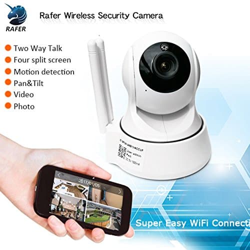 RaRafer AF6319 Wireless Security Camera HD Home Surveillance IP Camera WiFi Baby Monitor with Night Vision Pan/Tilt Two way Talk ( Free App supports iOS Android).Quick WiFi Setup Via Sonic Recognition.fer Waterproof Cctv Security DVR USB Camera Sd Card 160 hours continuous video Night Vision with an Outdoor/indoor Complete Video Monitoring System