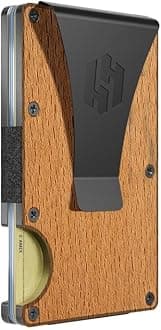 HayvenhurstSlim Minimalist Front Pocket RFID Blocking Metal Wallets for Men with Money Clip, Beech Wood, Minimalist