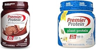 Premier ProteinPowder Bundle - Chocolate Milkshake Whey, 30g Protein, 17 Servings (Pack of 1) & Vanilla Plant Protein, 25g Protein, 15 Servings