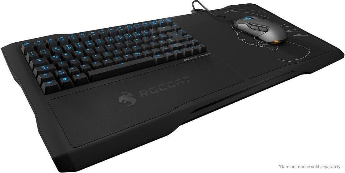 ROCCAT SOVA Gaming Lapboard USB Keyboard English Layout - for PC, Xbox One, PS4, LED Light (Blue), Mechanical Keys, Built-In Mouse Pad, (Part# ROC-12-181)