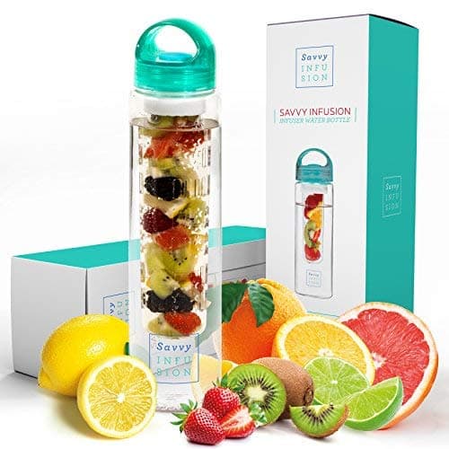 Savvy Infusion Water Bottles - Fruit Infuser Bottle with Leak Proof Silicone Sealed Cap and Tritan Shatter Proof Plastic for Outdoor Activities - Mother's Day Gift - Great Gift for Women - 32 oz Teal