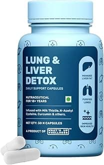 What's Up Wellness Lung & Liver Detox Supplement for Fatty Liver, Capsules with Milk Thistle, 600mg NAC Supplement & Curcumin | Supports Lung Health, 30 Capsules