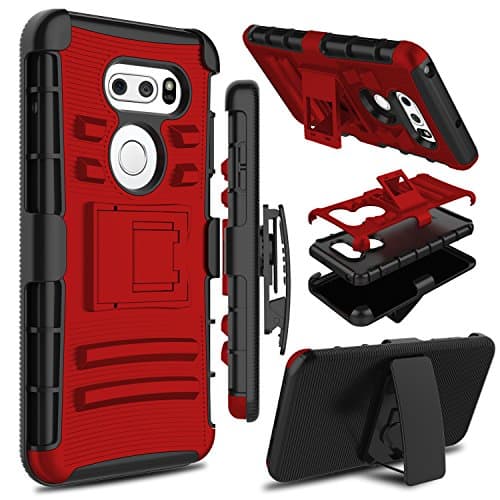 LG V35 ThinQ Case, LG V30 Case, LG V30s ThinQ Case, Zenic Heavy Duty Shockproof Full-Body Protective Hybrid Case Cover with Swivel Belt Clip and Kickstand for LG V35/LG V30 Plus (Red)