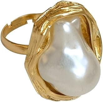 Geometrical Irregular Baroque Pearl Ring Women Open Resizable Index Finger Rings