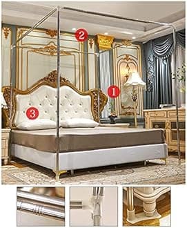 Susisang Bed Curtain Four Poster Bed Canopy Mosquito Net Double Layer Princess Blackout Curtains Canopy with Frame 18 - Hole Mesh Design Exquisite Bedroom Decoration (green,180 * 220 * 200)