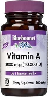 Bluebonnet Nutrition Vitamin A 10,000 IU from Deep Sea, Cold Water, Fish Oil - For Eye Health & Immune Function* - Gluten Free - Dairy Free - Molecularly Distilled - 100 Softgels - 100 Servings