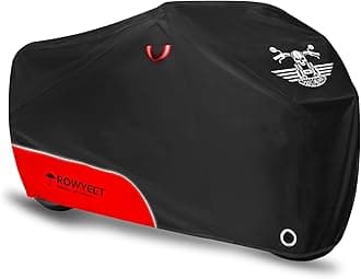 ROWYEET Motorcycle Cover Waterproof Outdoor Storage with Lock-Holes, Storage Bag & Night Reflective Design, Heavy Duty Protection Powersports Vehicle Covers Fits up to 96.5"-116" (420D Red, 104")