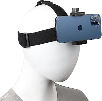 Head-Mounted Mobile Phone Holder,First-Person View Video Outdoor Live Shooting Bracket with Phone Clip(4"-7") for iPhone Samsung Smartphones and GoPro Insta360 Sony DJI Action Camera Head Mount Strap