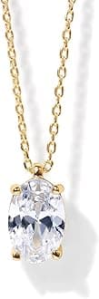 14K Gold Plated Cubic Zirconia Diamond Pendant Necklace for Women | Adjustable Slider