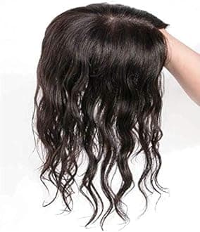 Susanki Curly Human Hair Forehead Topper for Women with Thinning Hair, Clip in 3.5" x 5.5" Silk Base Top Hairpieces Wiglets, 10" Dark Brown