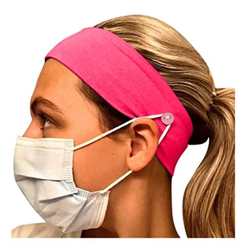 Button Headband Ear Protection Holder -Protect Your Ears With Headband Multifunctional Hair Band Hair Hoop Friends Gifts (Hot Pink)