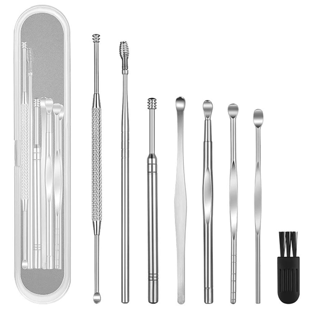2021 Innovative Spring Ear Wax Cleaner Tool Set, 8 Pcs Ear Pick Earwax Removal Kit, Ear Cleansing Tool Set, Ear Curette Ear Wax Remover Tool with a Cleaning Brush and Storage Box