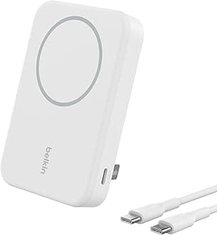 - Portable Charger, Wireless Power Bank 15W 8000 mAh w/ Qi2 - MagSafe Charger w/Built-in Pop-up Kickstand - iPhone 17, Air, Pro, Pro Max, AirPods, Apple Watch, Google Pixel 10, etc. - White