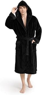 Luxury Mens Robe with Hood, Ultra Cozy Fleece Bathrobe for Men, Plush Hooded Robe with Belt & 2 Pockets