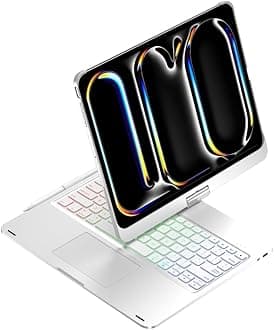 kaidisen 360° Rotatable iPad Pro 13 inch M4 Keyboard Case with Touchpad and 7 Color Backlight Foldable Backlit Keyboard 360 Rotating,Silver