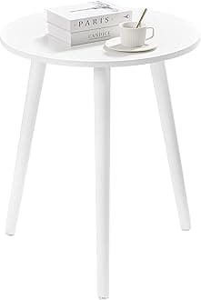 Apicizon White Side Table, White End Table Round Bedside Table Nightstand for Living Room, Bedroom, Round Coffee Table with White Wood Legs, 16.5 x 20.5 Inches