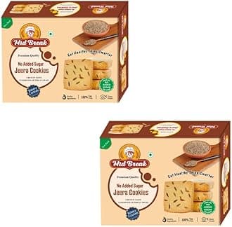 Mid Break No Added Sugar Jeera Biscuits - 300gm (Pack Of 2) | High In Fiber, Gut-Friendly, Low Glycemic Index Biscuits With No Added Sugar | Tasty Cookies For Healthy Tea Snacking