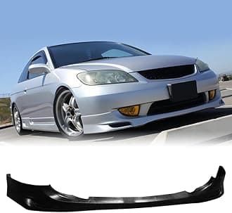 Front Bumper Lip Chin Spoiler, Compatible with 2004-2005 Honda Civic Coupe Sedan, JDM Style PU Front Lower Splitter Protector, Unpainted Black, 1PC