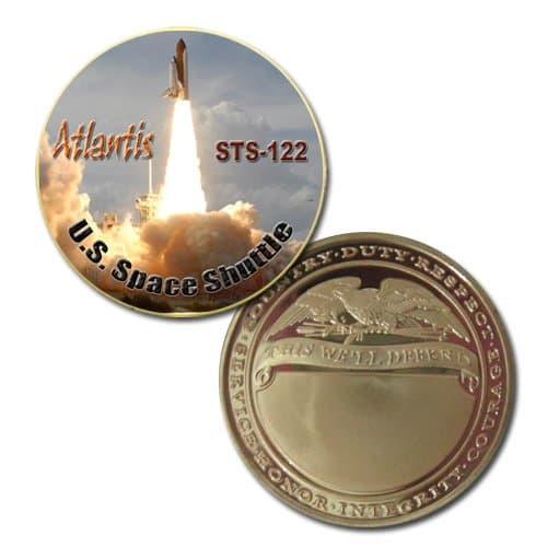 us Space Shuttle STS-122 Atlantis 24k Gold Plated Printed challenge coin