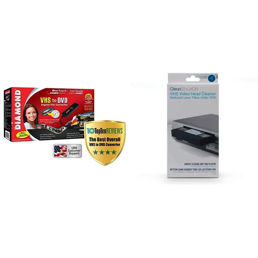 Diamond Multimedia VC500 One Touch VHS to Digital File, DVD Converter + CleanDr VHS Video Head Cleaner