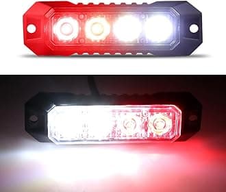 LED Emergency Strobe Flashing Grille Strobe Lights for Trucks 4LED Surface Mount Strobe Warning Emergency Flashing Red&White Light For Car Truck Van Off Road Vehicle ATV SUV