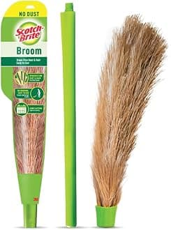 Scotch-Brite No-Dust Broom with Long Handle | Flat Fiber Jhadu for Fine Dust & Hair | Reaches All Corners | Multipurpose Floor, Cobweb & Ceiling Cleaner | No Back Strain
