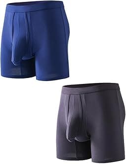 Cerahome Men's Dual Pouch Underwear Short&Long Leg Bulge Boxer Briefs Separated Pouch Modal Trunks (US, Alpha, Large)
