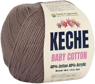Keche Cotton Yarn, 60% Cotton 40% Acrylic Yarn, Soft Cotton Yarn for Crochet and Knitting, Amigurumi Yarn 1 Skein/Ball 1.76 Oz (50g) / 180 Yrds (165m) - Mink