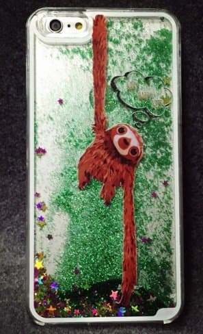 Dynamic Glitter Quicksand Phone Case Cover For iPhone Clear Cover - Summer Forest Bahama Leaf Long Hand Sloth (Long Hand Cute Sloth iphone 6plus)