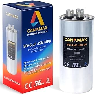 Canamax 80+5 uf ± 5% MFD 370 Or 440V Dual Run Round Capacitor - Replacement for TP-CAP-80/5/440R Condenser Straight Cool & Heat Pump Air Conditioner