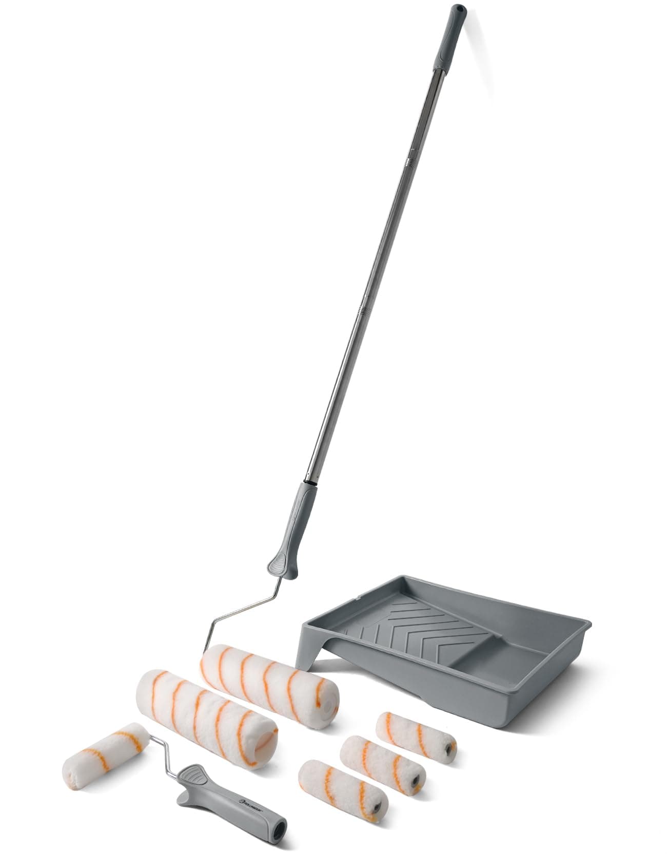 ROLLINGDOG Paint Roller Kit with Extension Pole - 9 Inch Paint Roller with Tray, 4Inch Mini Rollers,Stainless Steel Extension Pole (3ft)