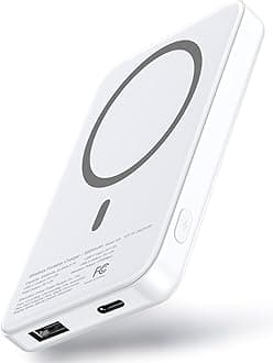 for MagSafe Portable Charger, 5000mAh Wireless Magnetic Power Bank with USB C & A Charging, Slim Phone Battery Pack for iPhone 16/16 Pro/16 Pro Max, iPhone 15/14/13 Series - (Snow)