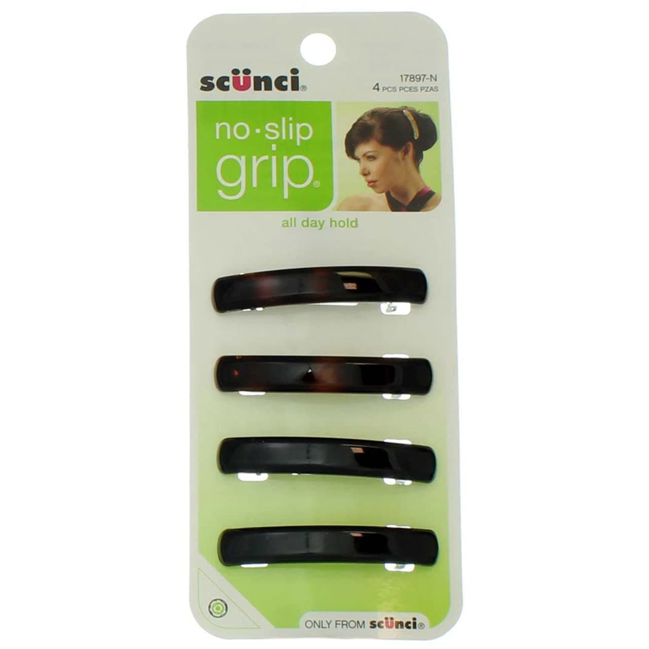 No-slip Grip Auto Clasp Barrettes, 4 Count