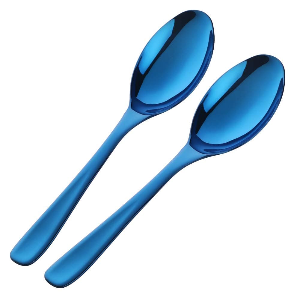 Buffet Serving Spoons, Stainless Steel 10 Inch Blue Plated Server Set of 2, Large Salad Serverware Utensils, Dishwasher Safe
