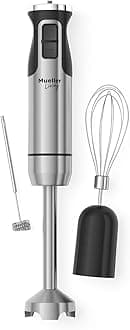 Mueller Austria Ultra-Stick 500 Watt 9-Speed Immersion Multi-Purpose Hand Blender Heavy Duty Copper Motor Brushed 304 Stainless Steel With Whisk, Milk Frother Attachments