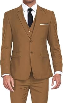 Men's Suits 3 Piece Slim Fit Dress Tuxedo for Men Two Button Solid Jacket Vest Pants Set
