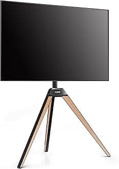 FITUEYES DESIGN Tripod TV Stand for TV 32 37 43 50 55 65 Inch Floor TV Stand Made of Solid Wood Height/Angle Adjustable VESA 100 * 100-400 * 400mm Picasso Series (Nature)