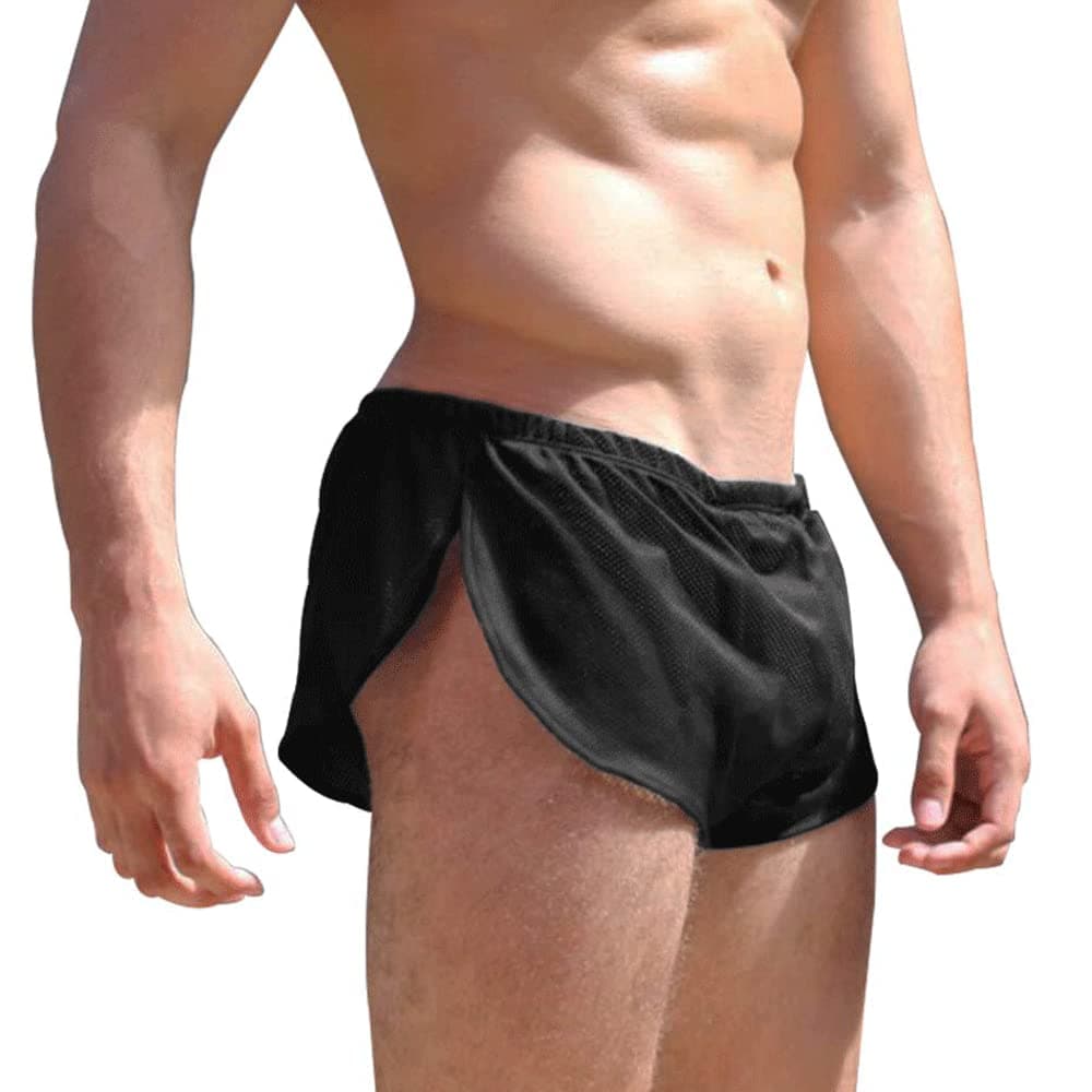 Men's Split Side Short Shorts Sexy Breathable Large Split Sides Mesh Athletic Shorts