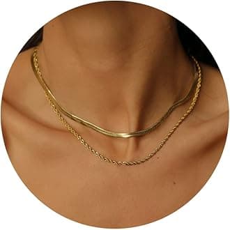 Women's Layered Necklace Set - 3 Piece Dainty Gold Jewelry for Everyday Stacking | 14K Gold Plated Snake Chain, Rope Chain, Cuban Chain | Adjustable Length 14-18.5 Inch | Gift Ready