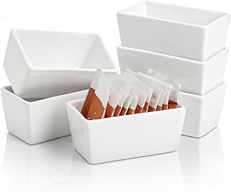 Elsjoy Set of 6 White Ceramic Sugar Packet Holders, 5 oz Porcelain Sweetener Packet Organizer, Sugar Bag Caddy Tea Packet Bowl for Countertop, Coffee Bar
