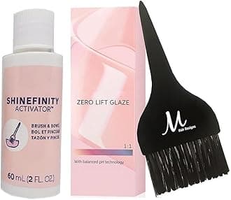 Shinefinity Zero Lift Glaze 010/8 Lightest Blonde Pearl Demi-Permanent Hair Color 2 Ounce, Shinefinity Activator 2 oz and M Hair Designs Tint Brush (Bundle)