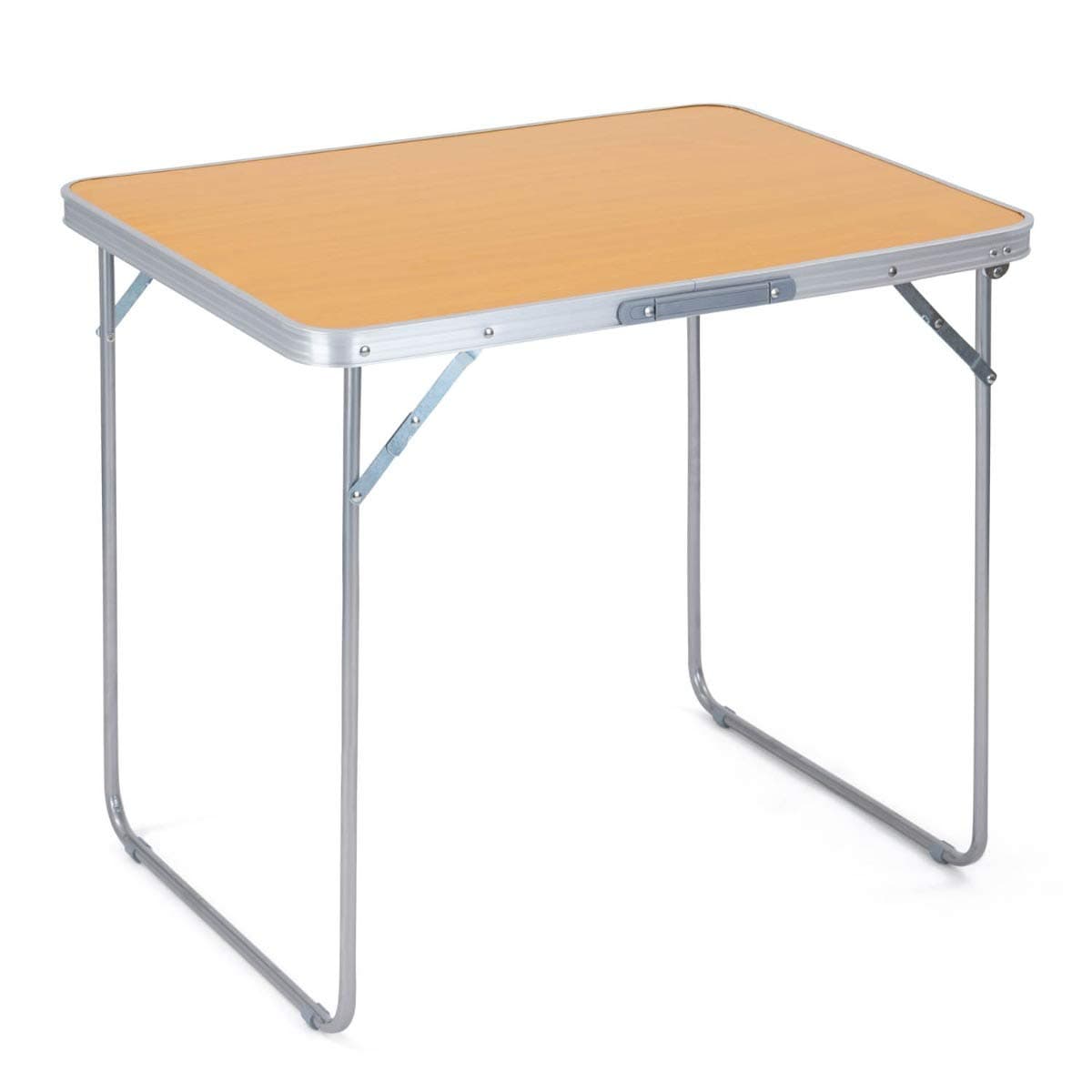 Trail Outdoor Leisure Portable Folding Camping Table, Beech Effect Finish, Sturdy Steel Legs, Aluminium Frame, Carry Handle, Camping, Caravan, Picnic, Barbecue