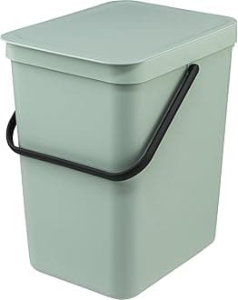 Brabantia Sort & Go Waste Bin 25L (Jade Green), Space-Efficient Plastic Recycle Container with Handle, Removable and Stay-Open Lid, Easy to Clean Kitchen Bin without Nooks and Rims
