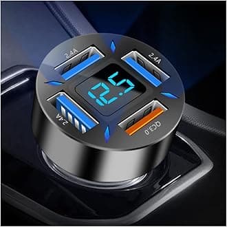Aokdom 4-in-1 Car Charger 66W Super Fast Charging with USB 2.4A&QC 3.0(Voltmeter&LED Lights) Universal Quick Charge for 12-24V Car Cigarette Lighter Plug(Black-QC/2.4A)